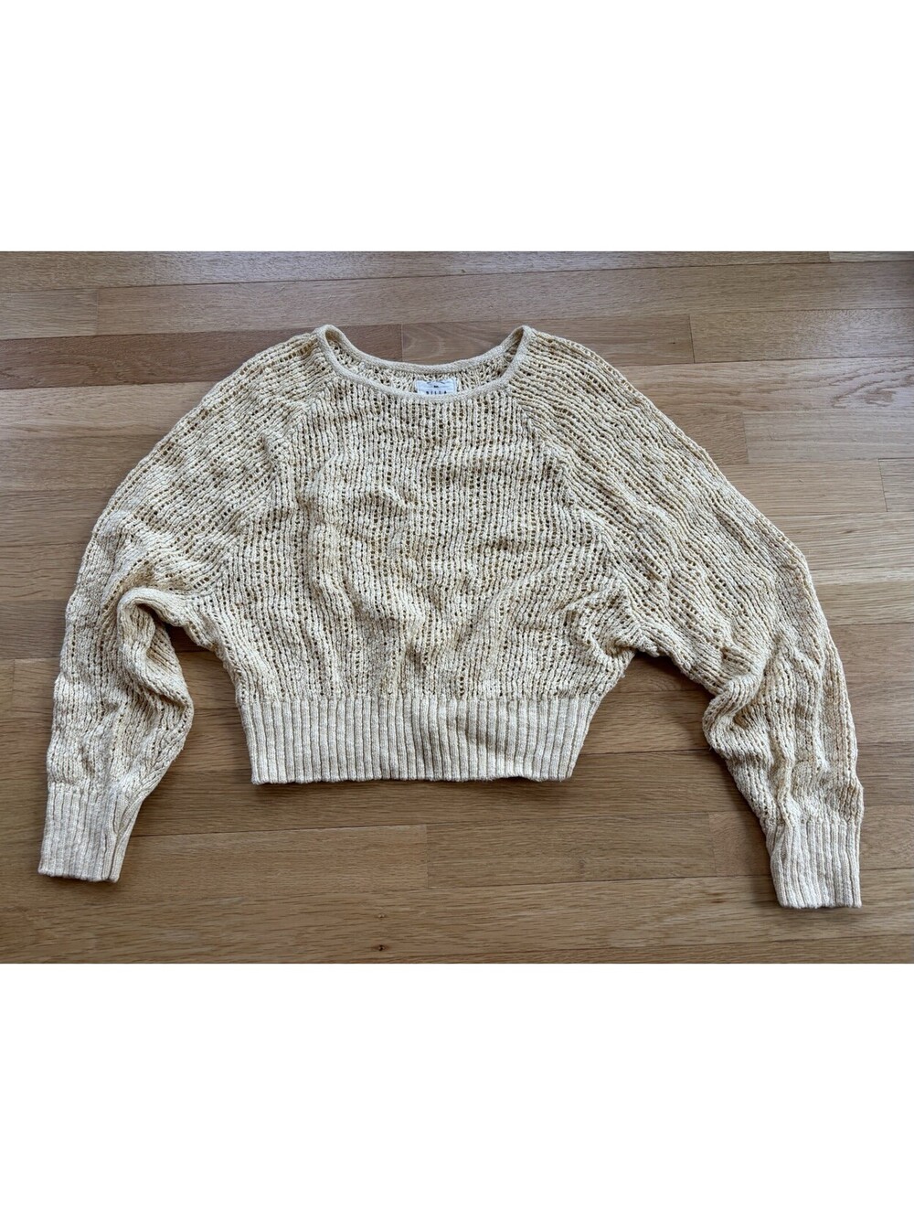 Billabong Medium Open Knit Crochet Sweater Yellow Cropped Soft Crewneck Boho